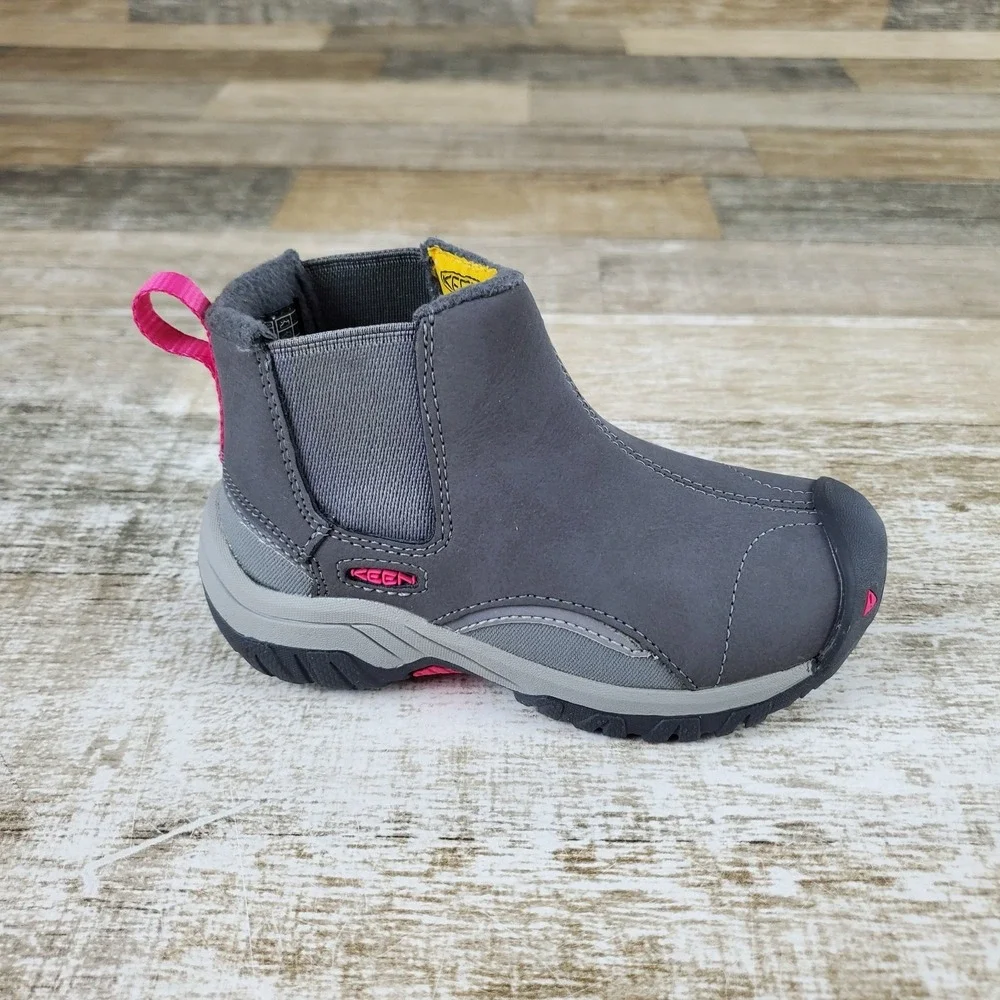 Keen Kootenay III Chelsea Boots Kids Sz 8 Gray Leather Slip On Mid Top